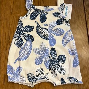 Carters Blue Floral Bubble Romper Button Up
